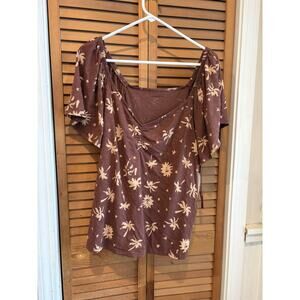 Torrid Vintage Slub Sun Palms Bracken Off-Shoulder Flutter Sleeve Top – Size 3X